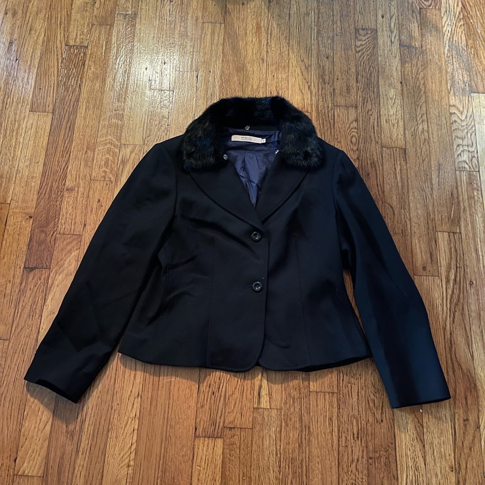 RED Valentino Black Blazer with Fur Collar